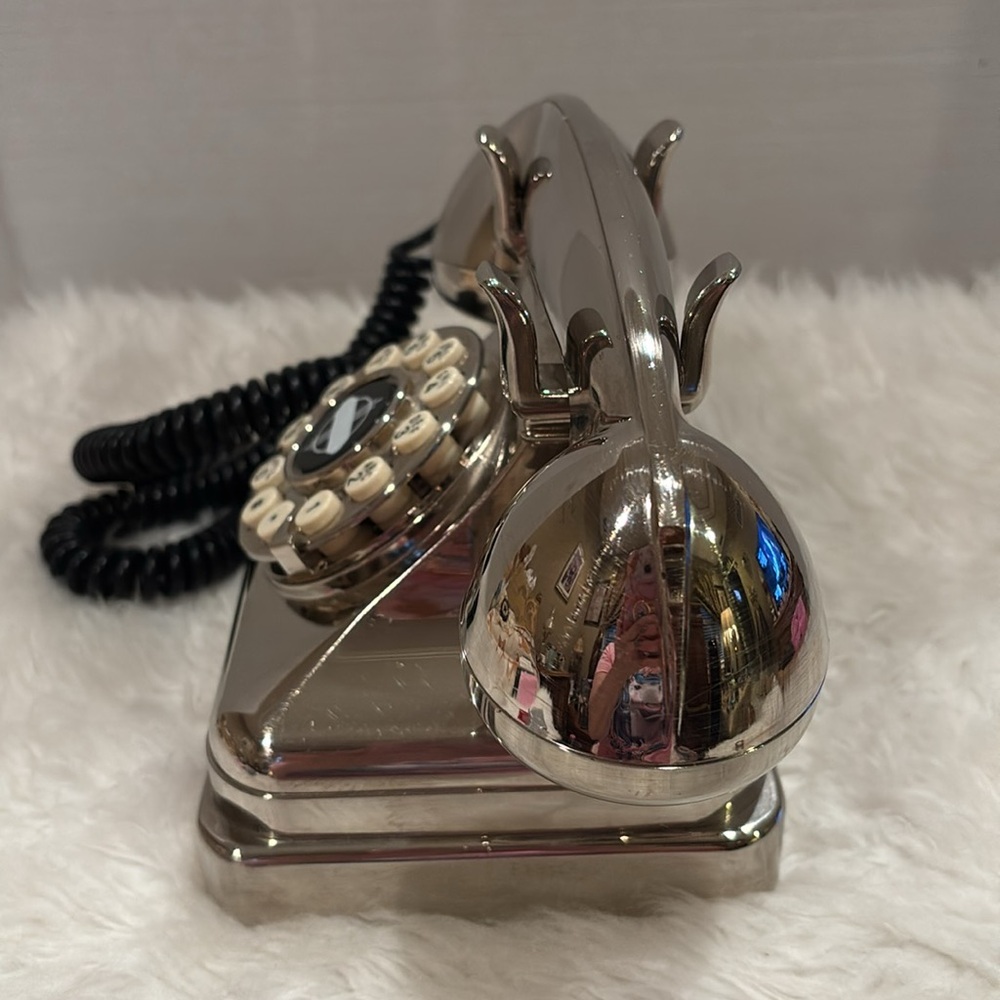 Vintage Style Brushed Silver Push Button Rotary Style Phone - Picture 4 of 5